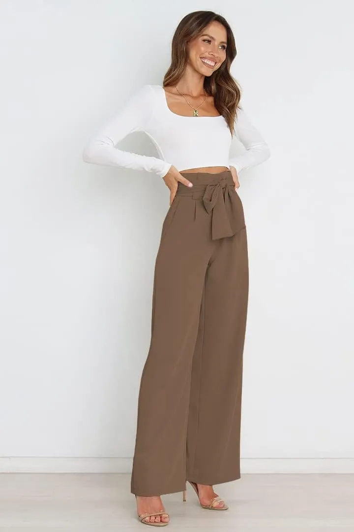 Wide Leg Dress Pants Womens Paperbag High Waisted Belted Business Casual Work Pants