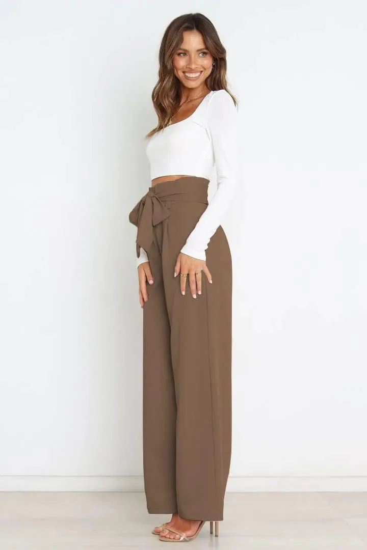 Wide Leg Dress Pants Womens Paperbag High Waisted Belted Business Casual Work Pants