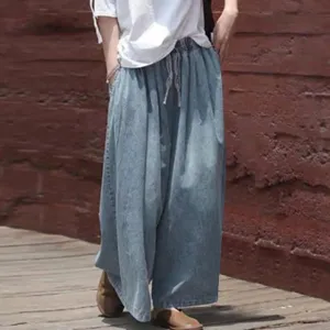 Wide Leg Jeans – Drawstring Bell Bottom Pants