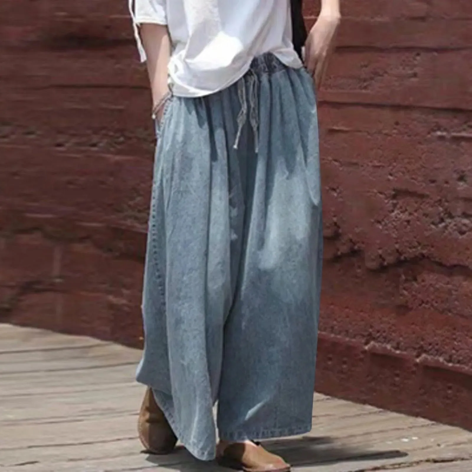 Wide Leg Jeans – Drawstring Bell Bottom Pants