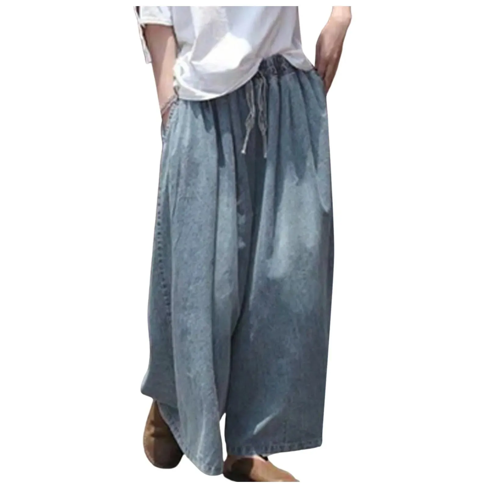 Wide Leg Jeans – Drawstring Bell Bottom Pants