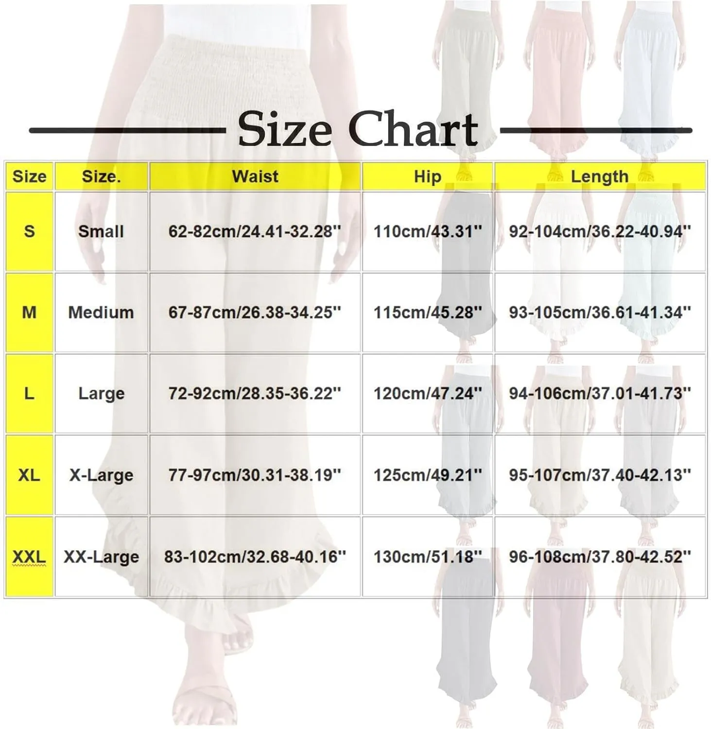 Wide Leg Pants Woman,High Waisted Flowy Pants for Women Ruffle Hem Cropped Elastic Waist Beach Office Boho Trousers