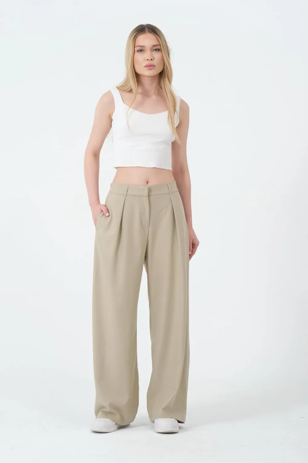 Wide Leg Work Pants Womens Elastic High Waisted Casual Office Dress Pants Trousers with Pocket Regular and Plus Size Slacks