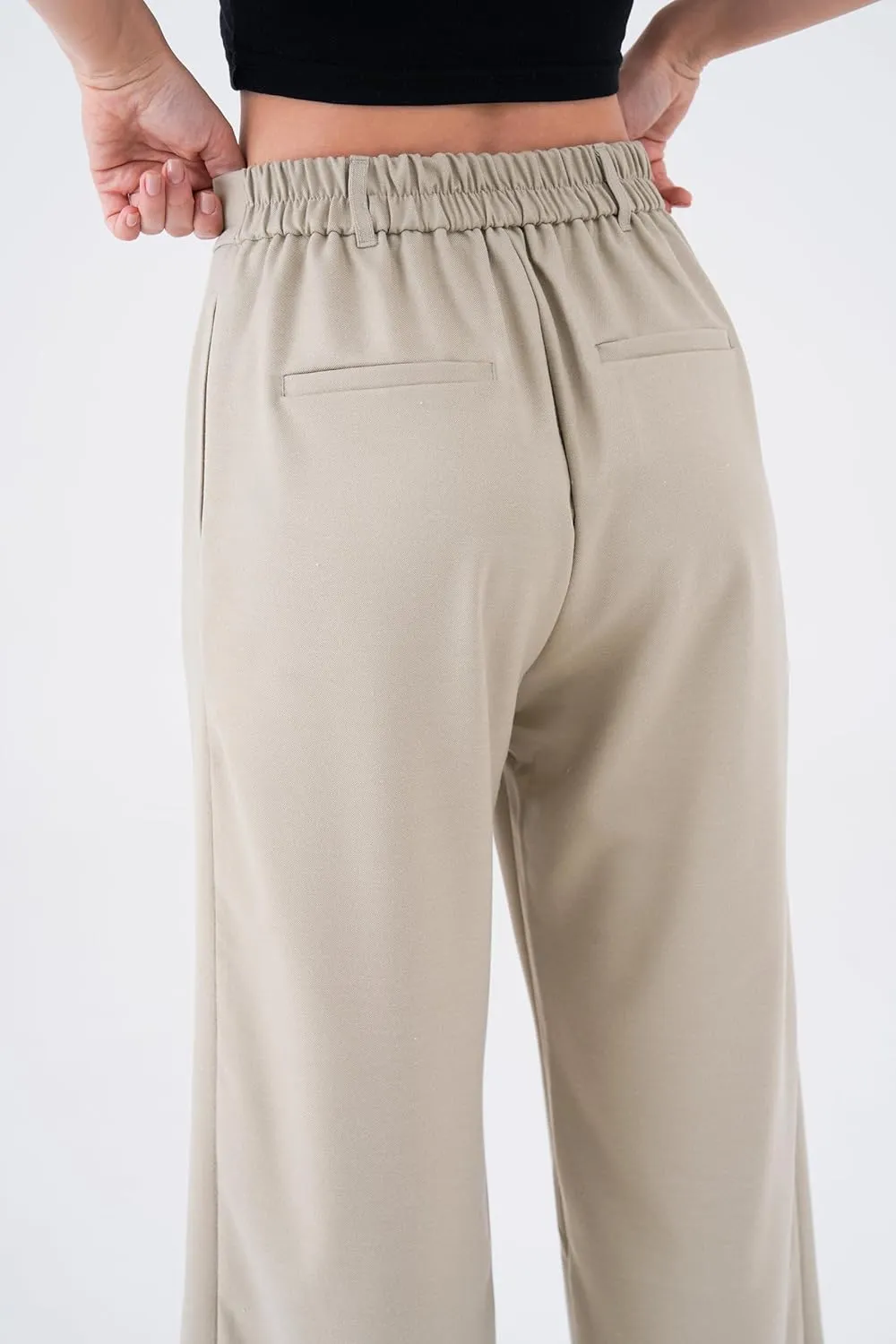 Wide Leg Work Pants Womens Elastic High Waisted Casual Office Dress Pants Trousers with Pocket Regular and Plus Size Slacks