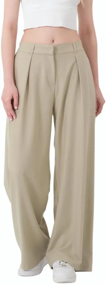 Wide Leg Work Pants Womens Elastic High Waisted Casual Office Dress Pants Trousers with Pocket Regular and Plus Size Slacks