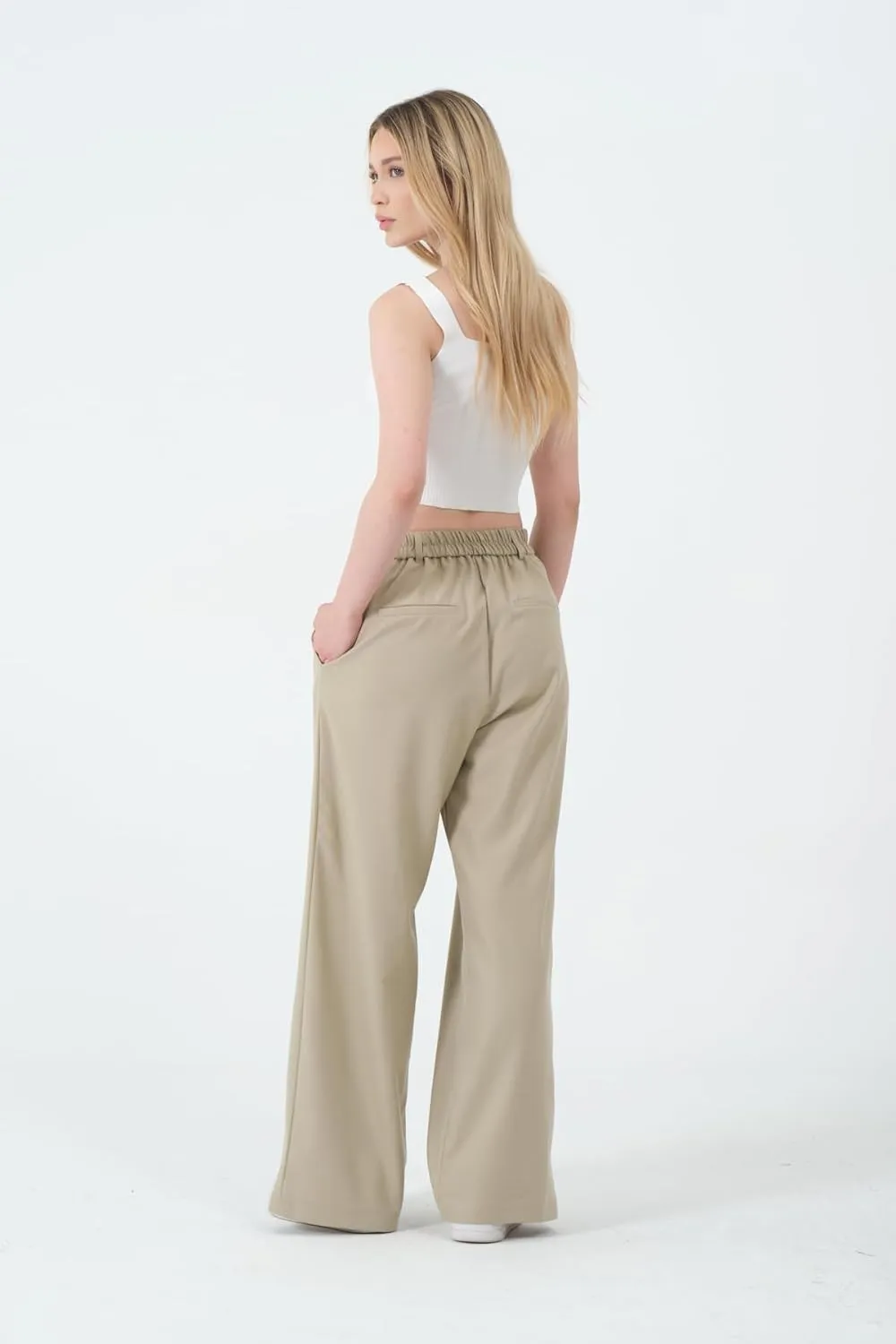 Wide Leg Work Pants Womens Elastic High Waisted Casual Office Dress Pants Trousers with Pocket Regular and Plus Size Slacks