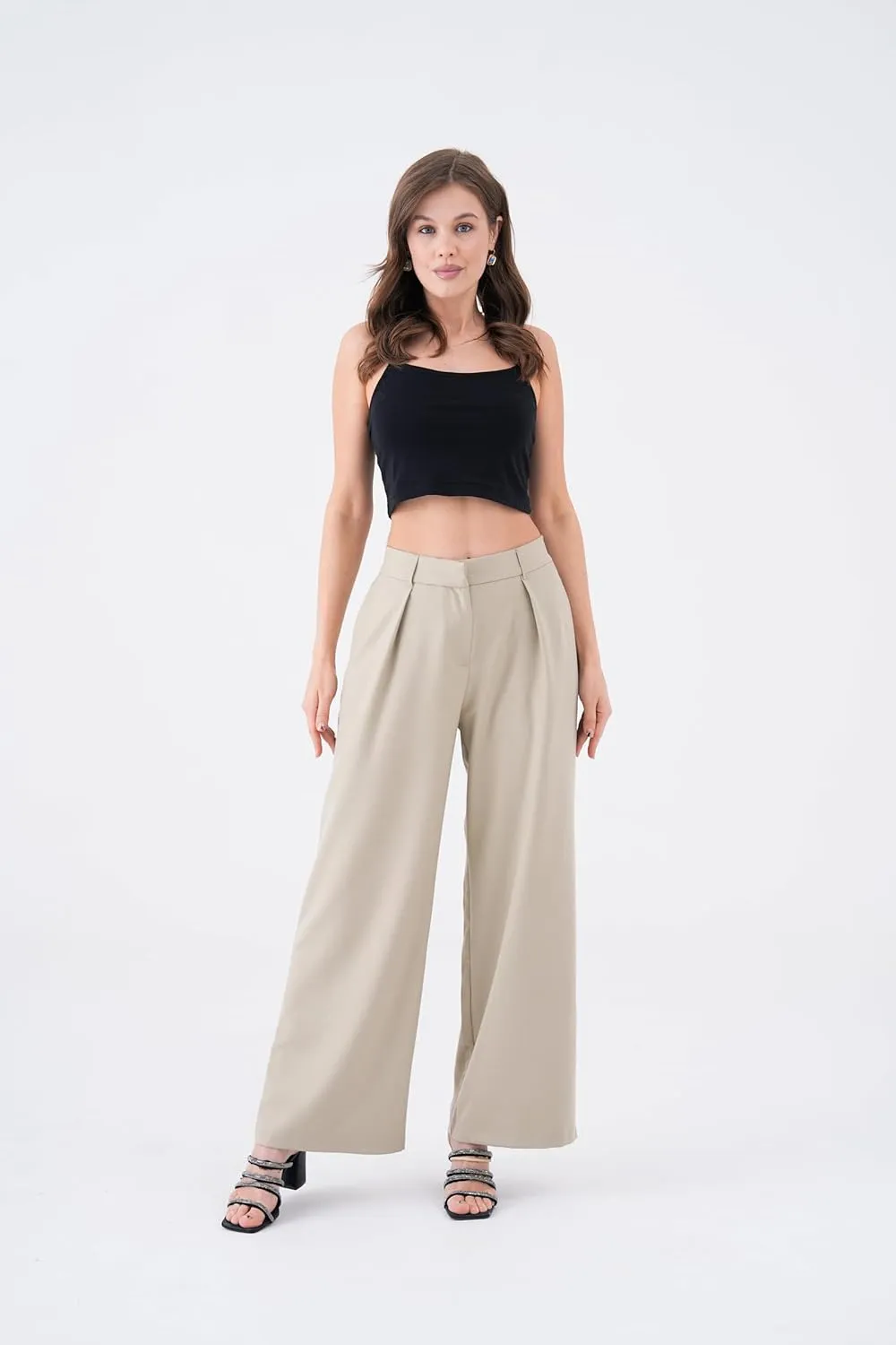 Wide Leg Work Pants Womens Elastic High Waisted Casual Office Dress Pants Trousers with Pocket Regular and Plus Size Slacks