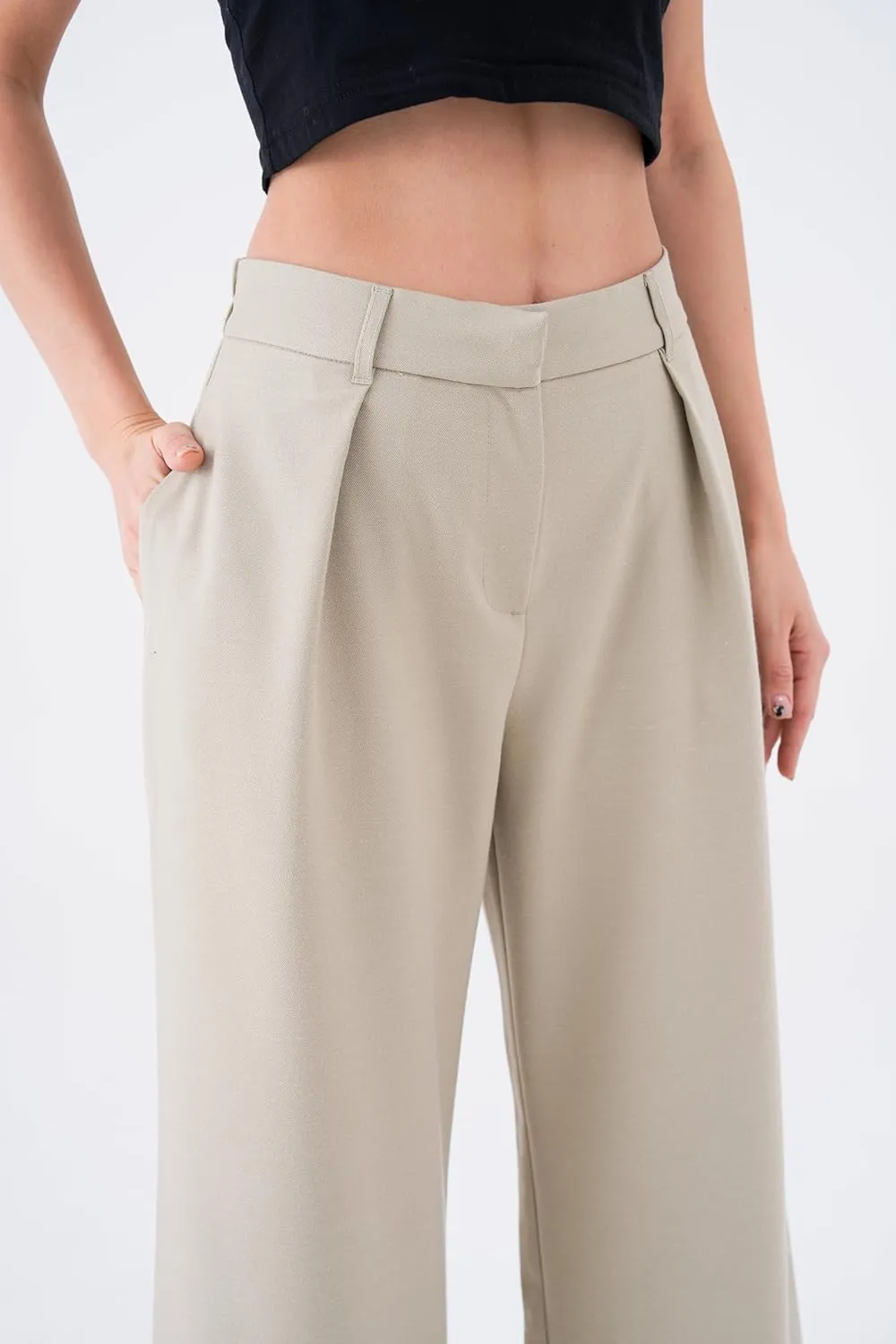 Wide Leg Work Pants Womens Elastic High Waisted Casual Office Dress Pants Trousers with Pocket Regular and Plus Size Slacks