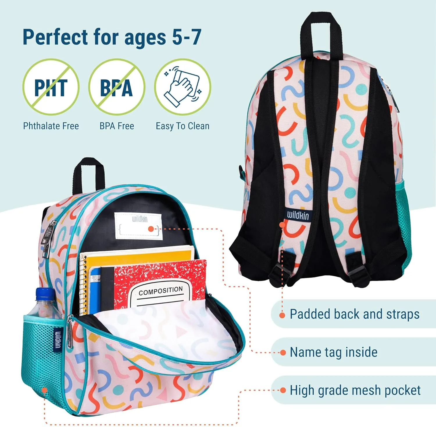 Wildkin 15-inch Kids Backpack  Durable, Padded, Adjustable for School & Travel - Confetti Peach