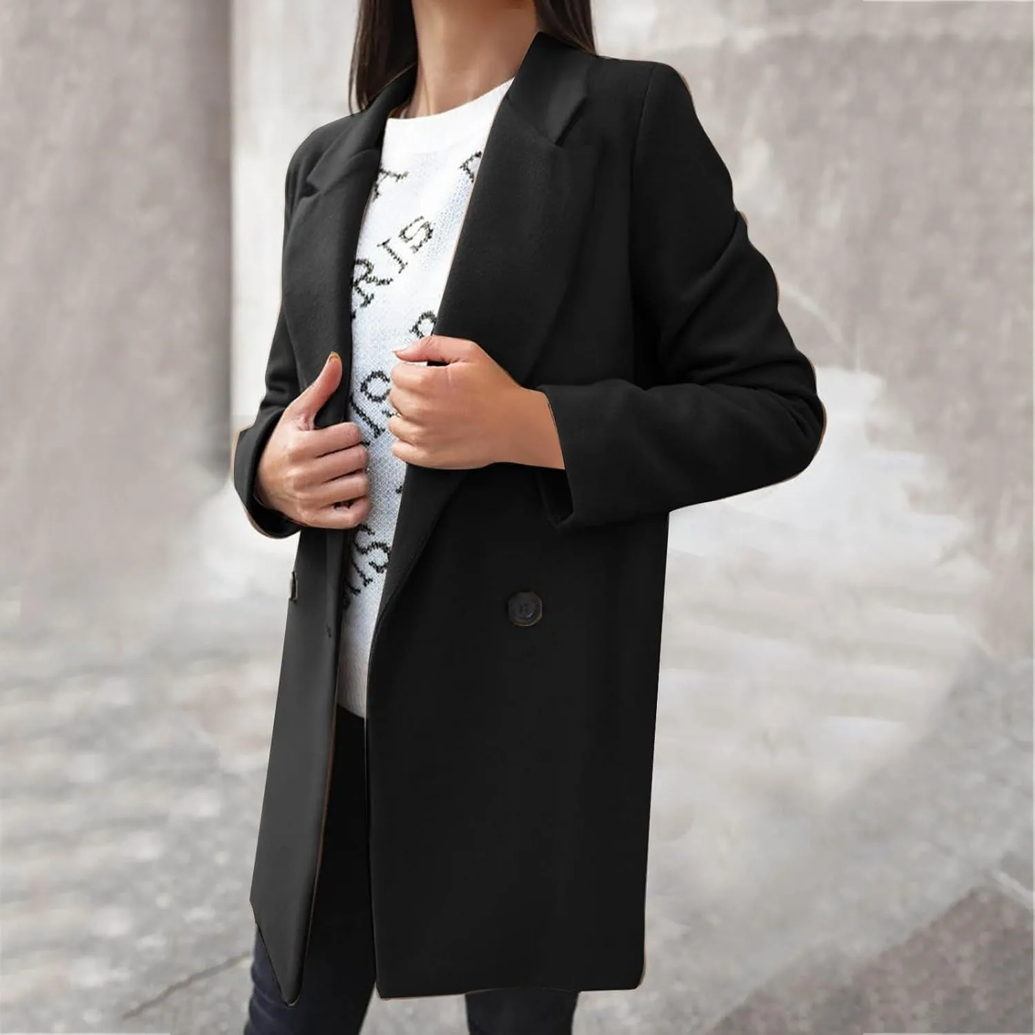 Winter Coats for Women 2024 Fall Wool Trench Coats Double Breasted Notch Lapel Casual Pea Coat Overcoats