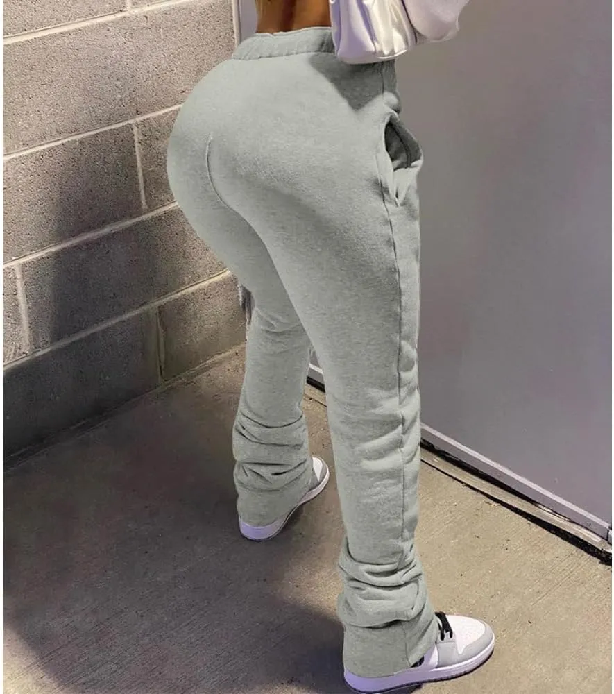 Winter High Waisted Sweatpants for Women Casual Baggy Drawstring Jogger Sweat Pants Workout Pile Pants with Pockets
