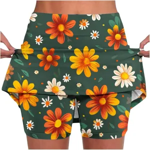 Women Athletic Shorts Trendy Summer Print High Waist Yoga Pant Tennis Skirt Built in Shorts Workout Lounge Golf Skirt