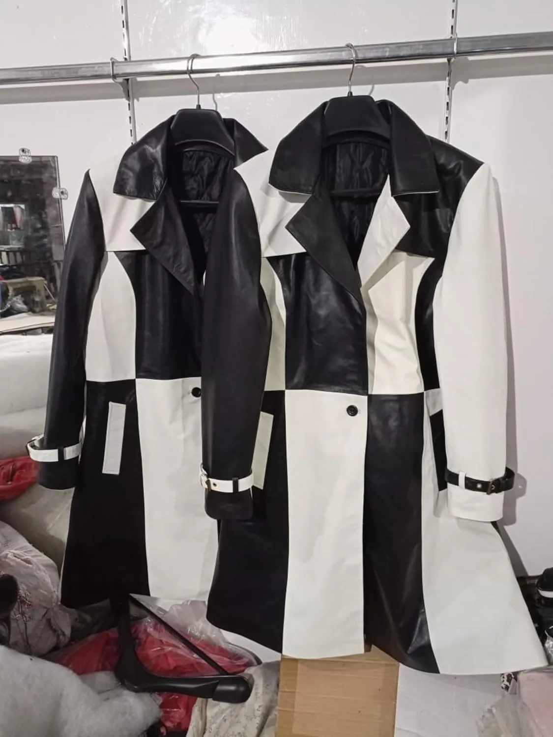 Women Designer Black Trench Leather Long Coat Over Coat