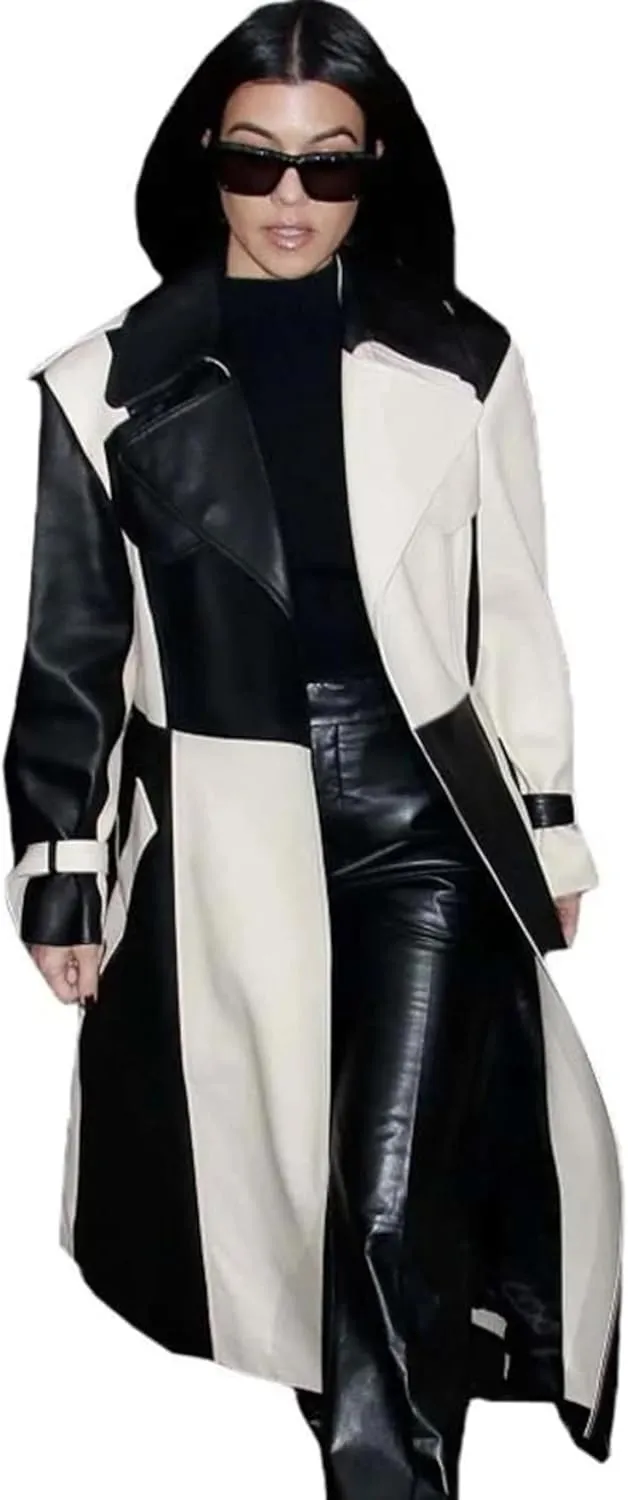 Women Designer Black Trench Leather Long Coat Over Coat