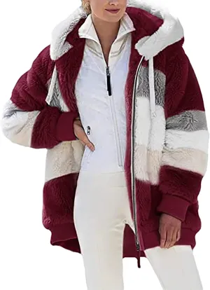 Women Faux Fur Zip Up Hoodies Sherpa Lined Winter Jackets Warm Plush Coat Oversized Fleece Warm Hoodie Outwear