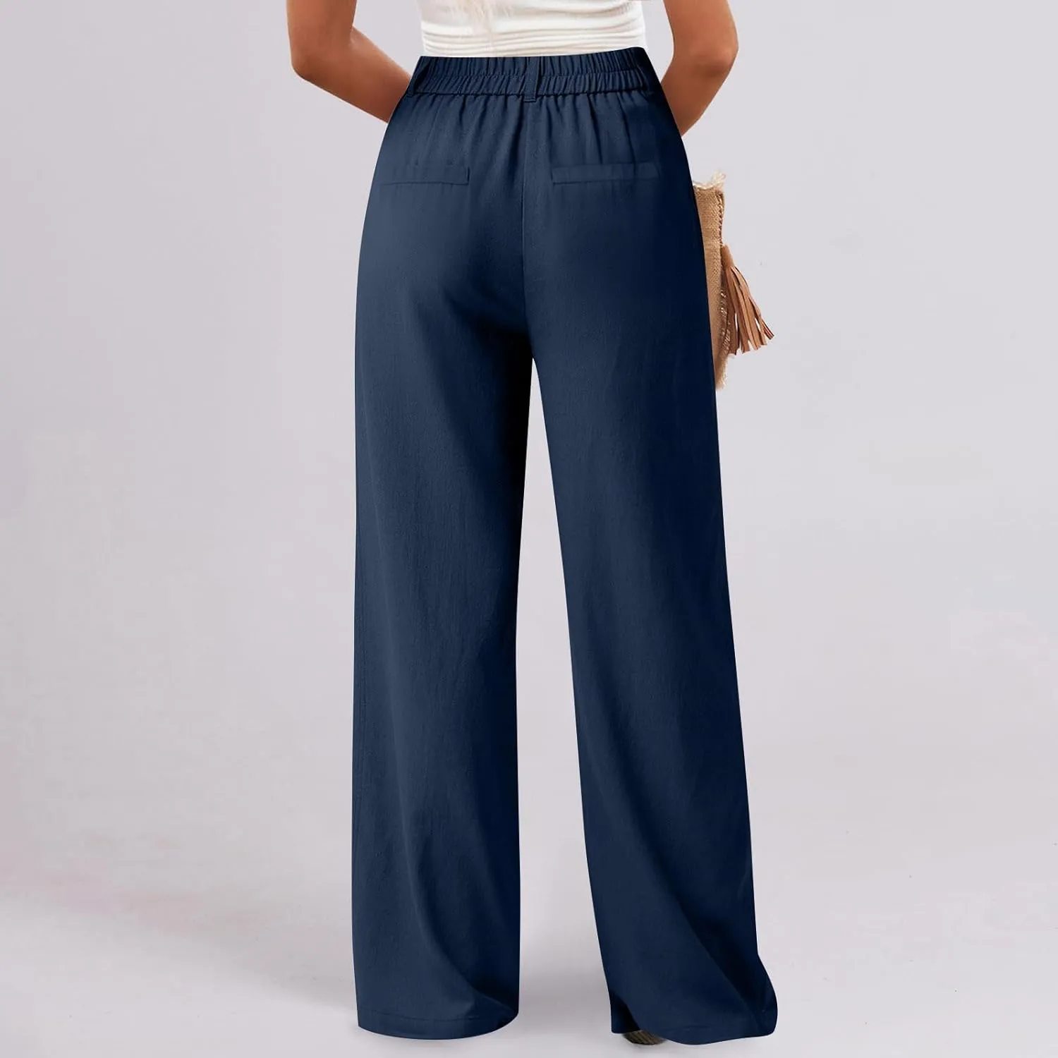 Women Linen Pants Wide Leg Dress Pants Summer High Waisted Palazzo Pant Loose Office Business Slacks with Pockets