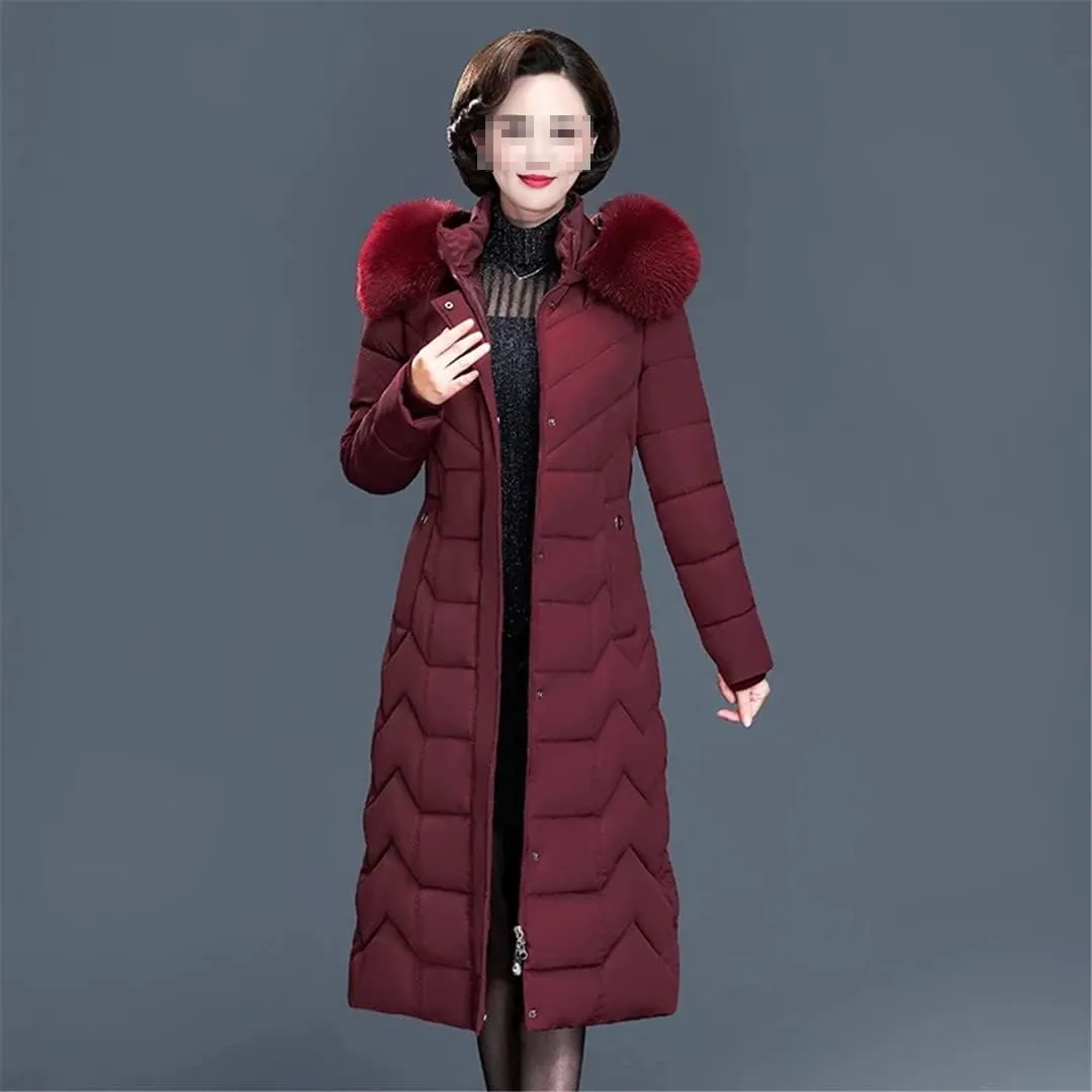 Women Long Coats Office Ladies Solid Slim Coats Jacket Hooded With Fur Collar Thick Padded Cotton Parkas