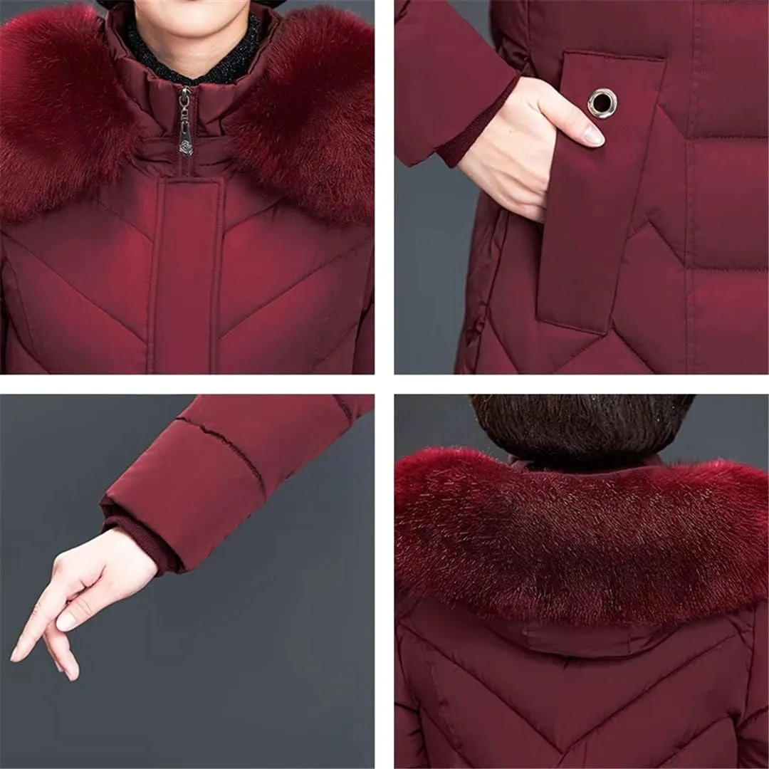 Women Long Coats Office Ladies Solid Slim Coats Jacket Hooded With Fur Collar Thick Padded Cotton Parkas
