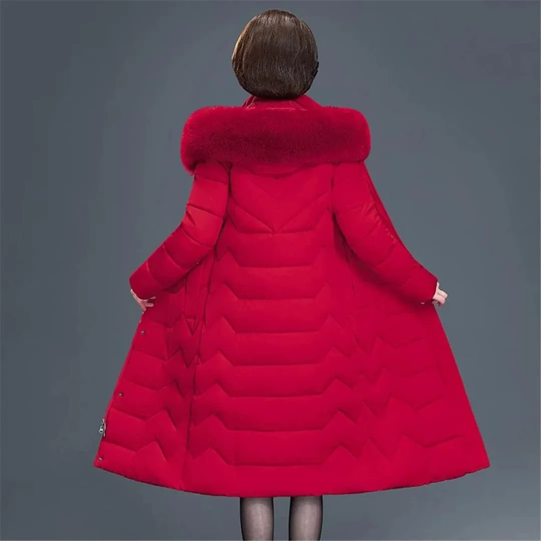 Women Long Coats Office Ladies Solid Slim Coats Jacket Hooded With Fur Collar Thick Padded Cotton Parkas