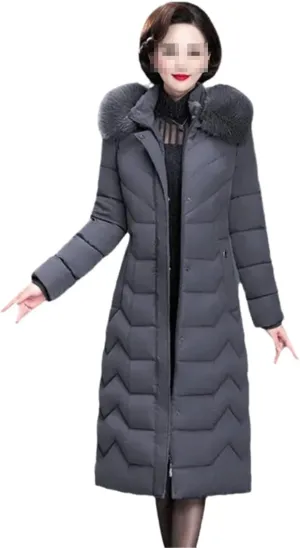 Women Long Coats Office Ladies Solid Slim Coats Jacket Hooded With Fur Collar Thick Padded Cotton Parkas