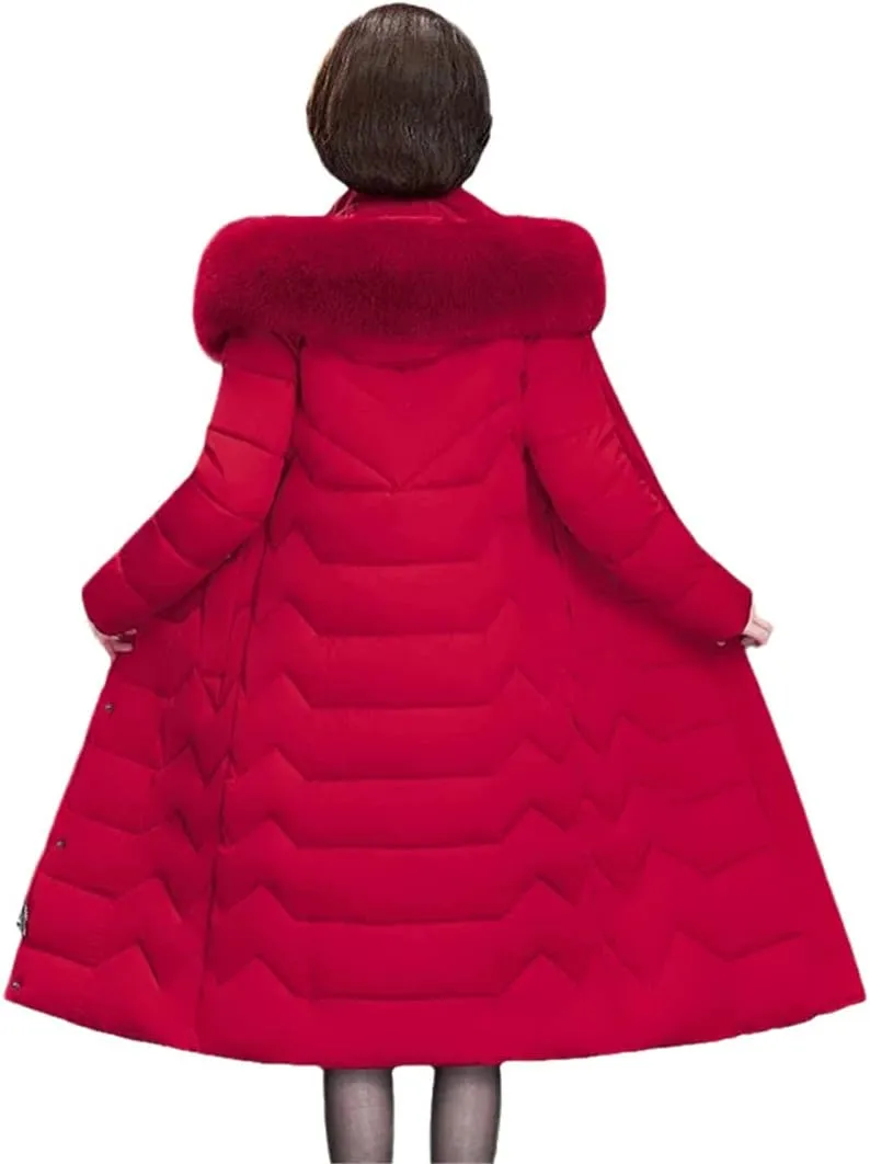 Women Long Coats Office Ladies Solid Slim Coats Jacket Hooded With Fur Collar Thick Padded Cotton Parkas