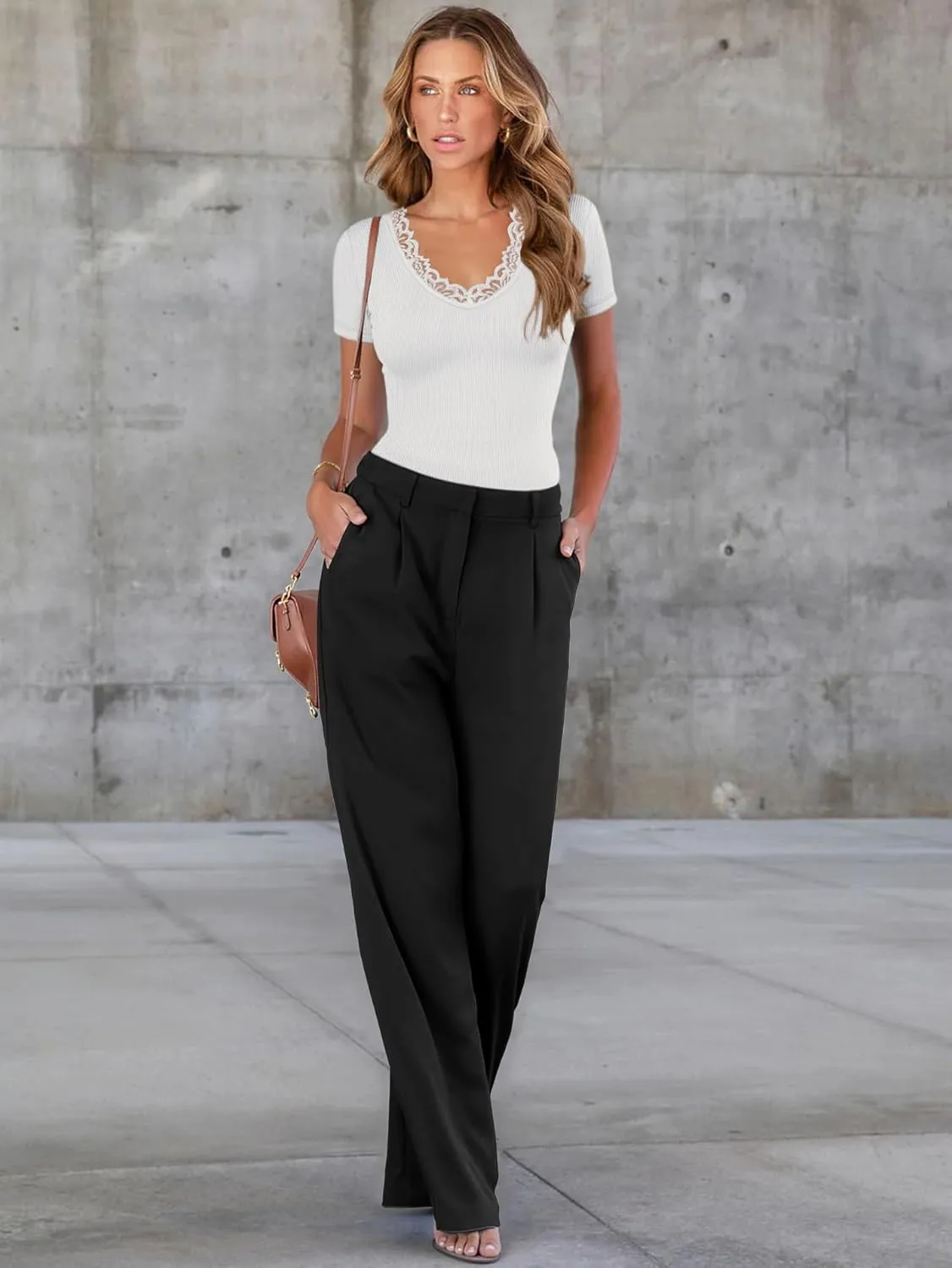 Women Short Sleeve Lace V Neck Shirts Ribbed Knit Fitted Basic Tee Tops Business Dressy Casual Summer Blouses T-Shirt