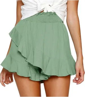 Women Skate Skirt Mini Wrap Skirt Beach Flowing Linen High Waist Shorts Summer Women Spandex Short
