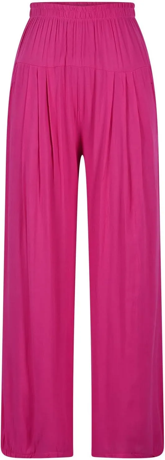 Women Summer High Waisted Haren Pant Trendy Casual Cotton Linen Pants Wide Leg Long Lounge Trouser with Pockets Outfit