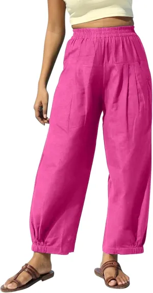 Women Summer High Waisted Haren Pant Trendy Casual Cotton Linen Pants Wide Leg Long Lounge Trouser with Pockets Outfit