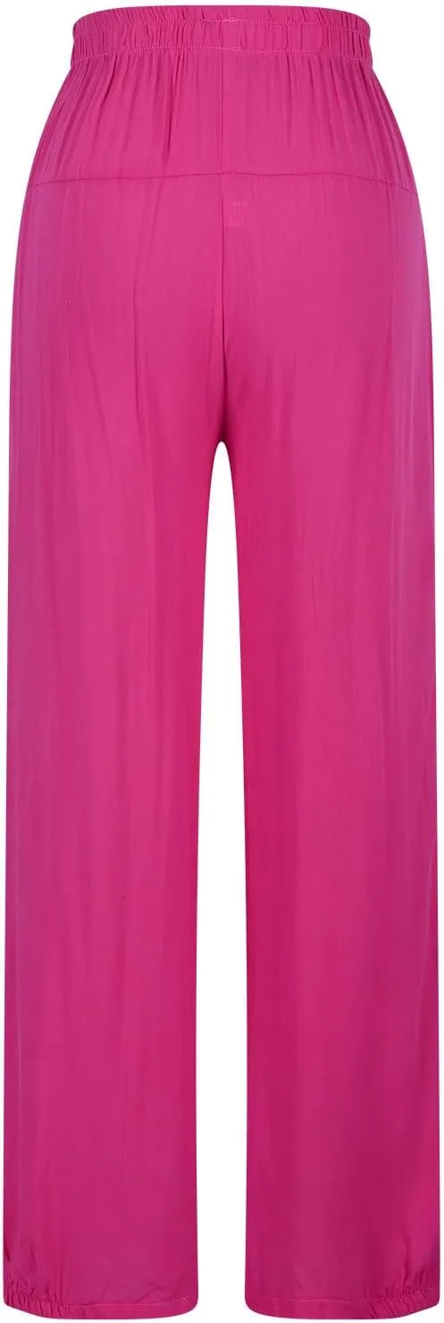Women Summer High Waisted Haren Pant Trendy Casual Cotton Linen Pants Wide Leg Long Lounge Trouser with Pockets Outfit