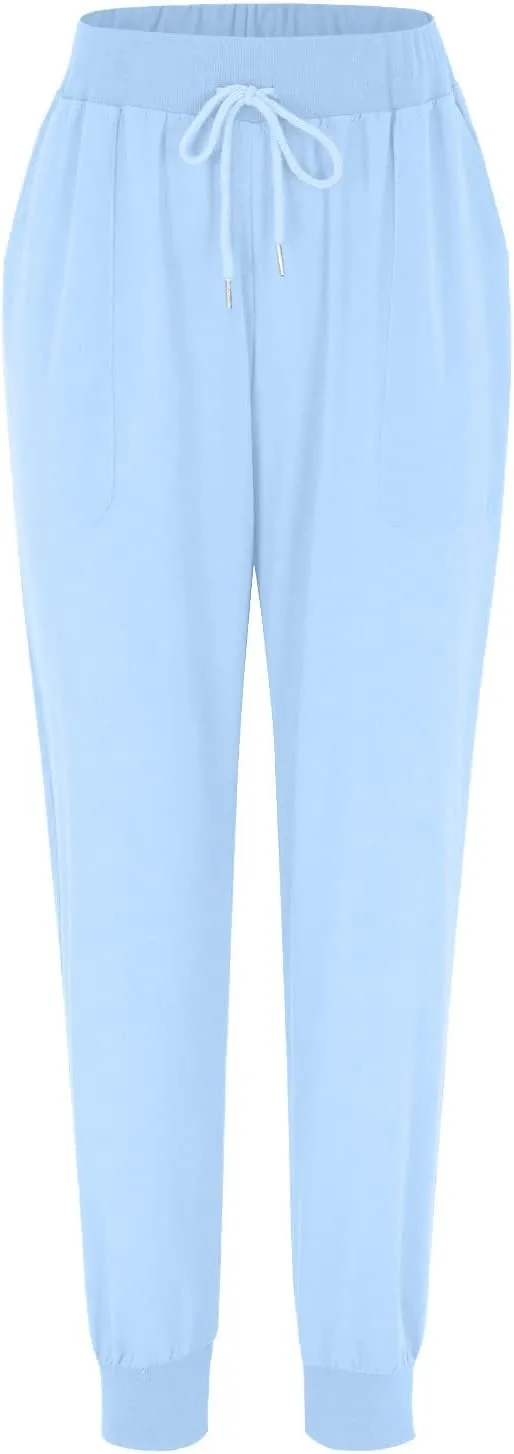 Women Tapered Pant Cotton Linen Drawstring Elastic Waist Pants Summer Casual Classic Petite Trouser Slacks with Pocket