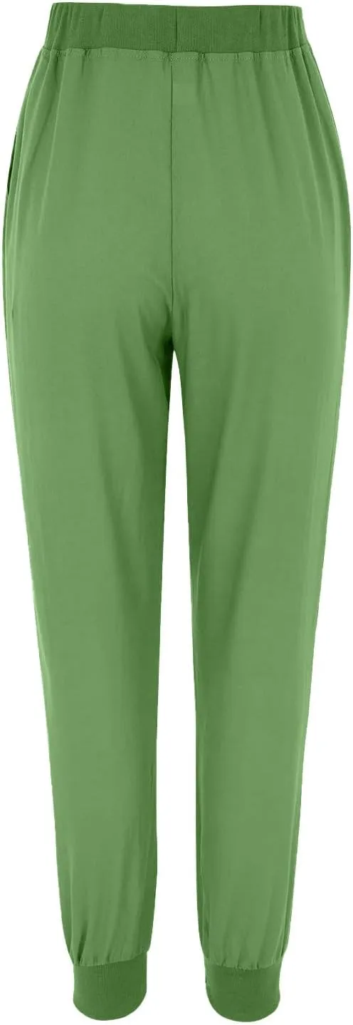 Women Tapered Pant Cotton Linen Drawstring Elastic Waist Pants Summer Casual Classic Petite Trouser Slacks with Pocket