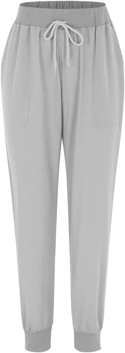 Women Tapered Pant Cotton Linen Drawstring Elastic Waist Pants Summer Casual Classic Petite Trouser Slacks with Pocket