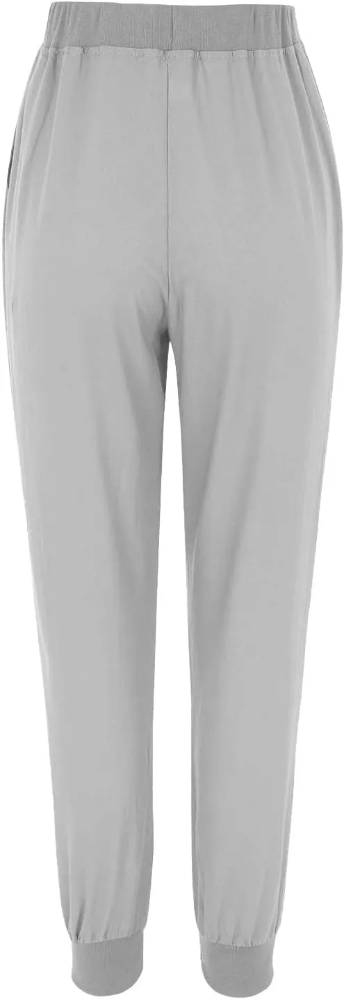 Women Tapered Pant Cotton Linen Drawstring Elastic Waist Pants Summer Casual Classic Petite Trouser Slacks with Pocket