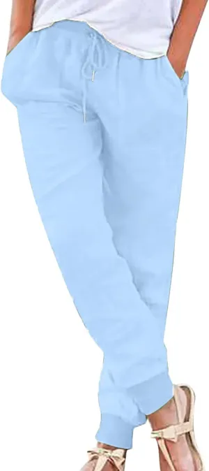 Women Tapered Pant Cotton Linen Drawstring Elastic Waist Pants Summer Casual Classic Petite Trouser Slacks with Pocket