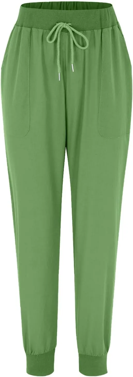 Women Tapered Pant Cotton Linen Drawstring Elastic Waist Pants Summer Casual Classic Petite Trouser Slacks with Pocket