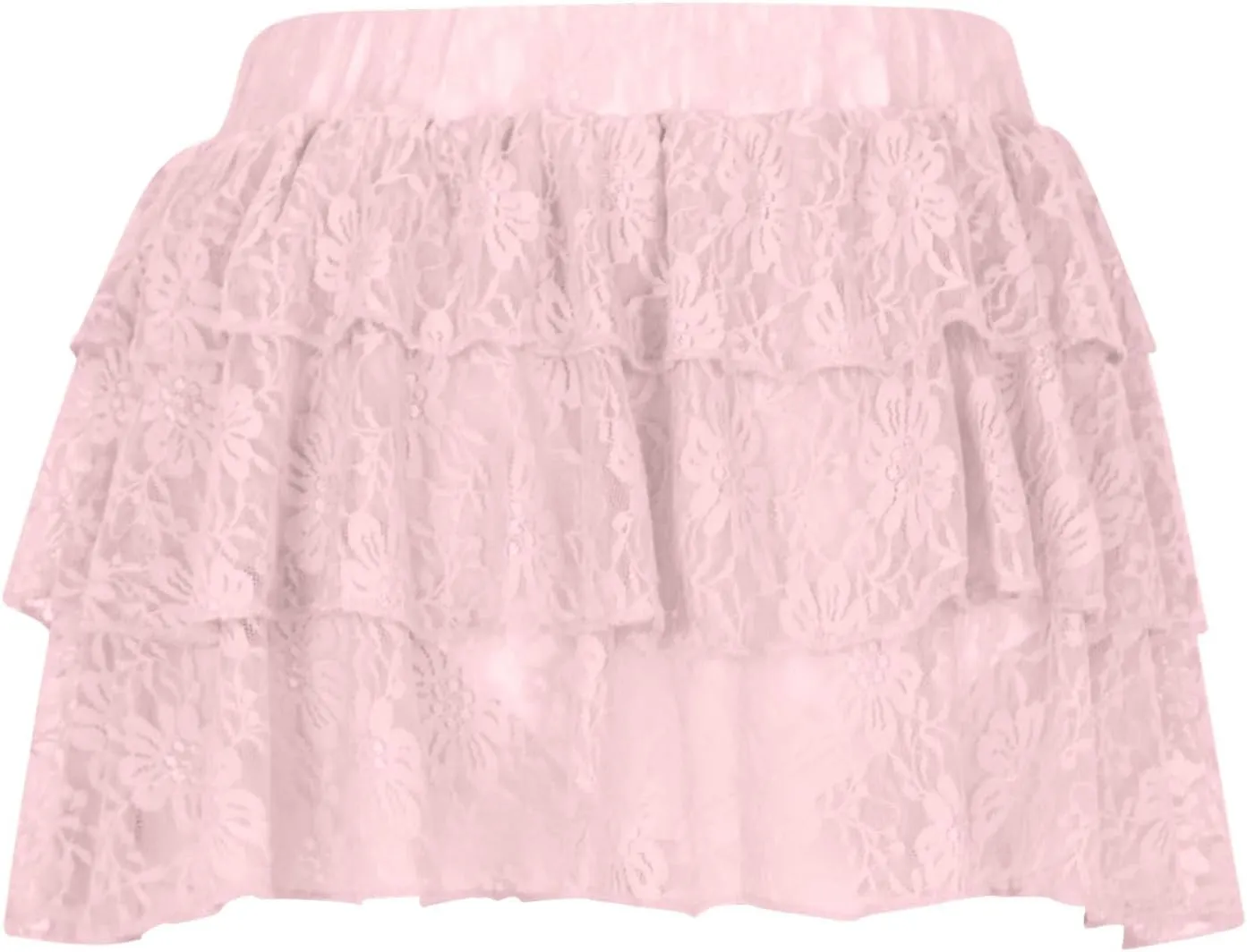 Women Tiered Ruffle Smocked Casual Shorts, Fashion Lace High Waisted Mini Flowy Skort Summer Streetwear Trendy Clothes