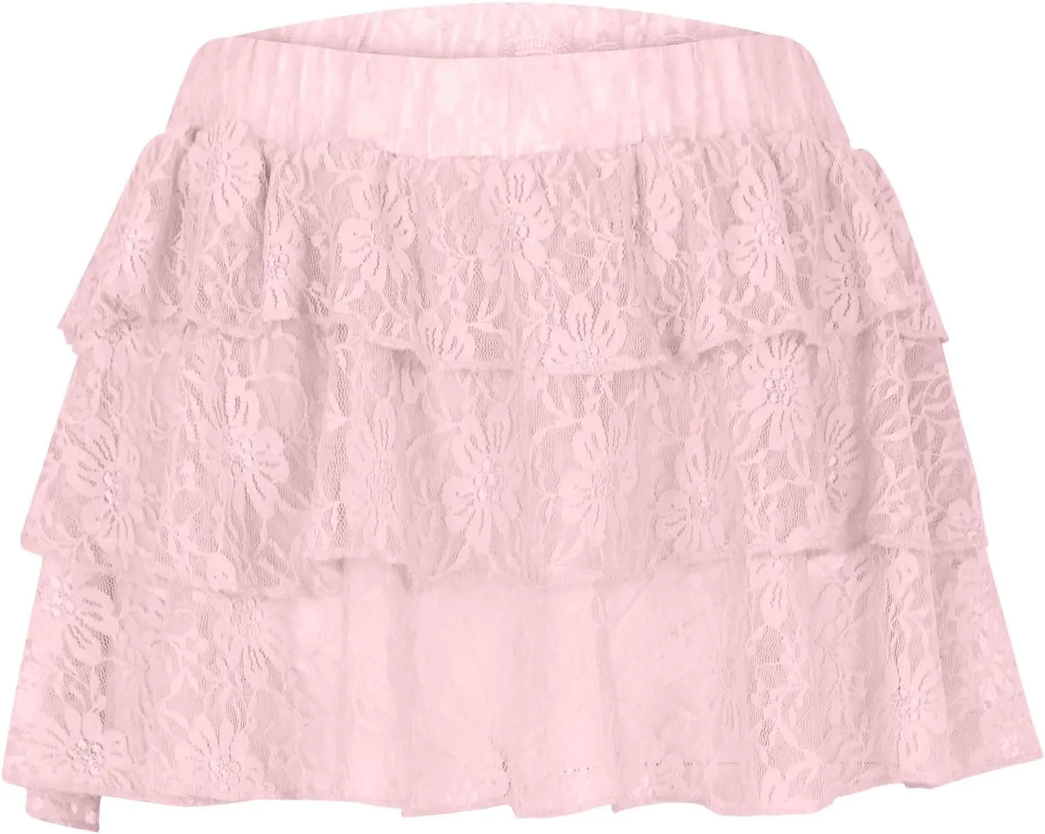 Women Tiered Ruffle Smocked Casual Shorts, Fashion Lace High Waisted Mini Flowy Skort Summer Streetwear Trendy Clothes