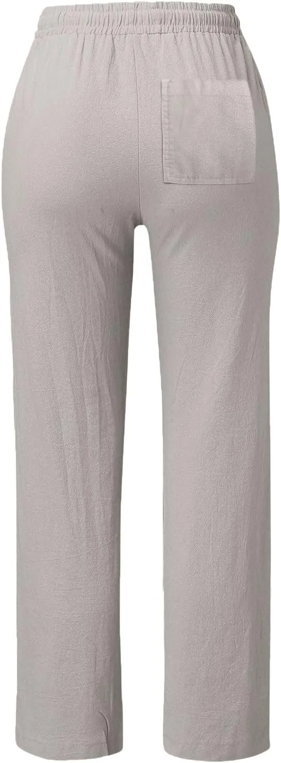 Women Trouser Pants High Waist Vintage Dressy Wide Leg Casual Loose Fit Pants Comfy Solid Linen Summer Boho Trouser