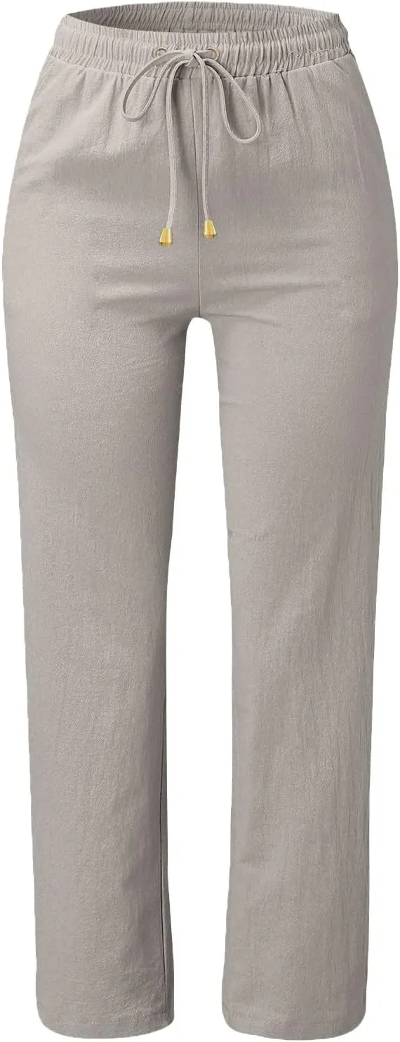 Women Trouser Pants High Waist Vintage Dressy Wide Leg Casual Loose Fit Pants Comfy Solid Linen Summer Boho Trouser