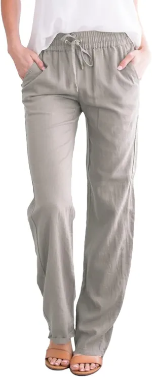 Women Trouser Pants High Waist Vintage Dressy Wide Leg Casual Loose Fit Pants Comfy Solid Linen Summer Boho Trouser