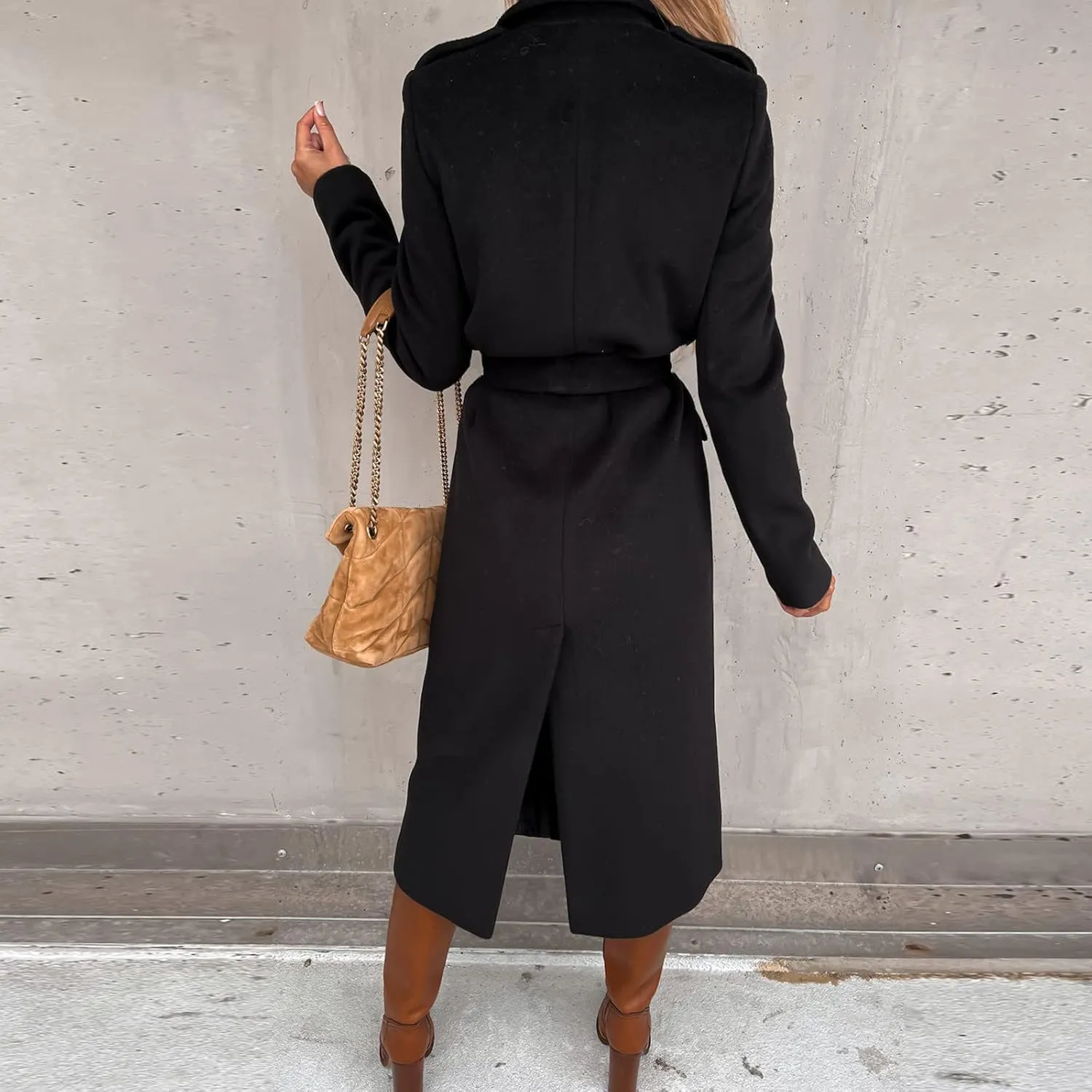Women Winter Wool Blend Belted Long Pea Coats Notch Lapel Trench Coat Open Front Jacket Cardigan Outwear Overcoat