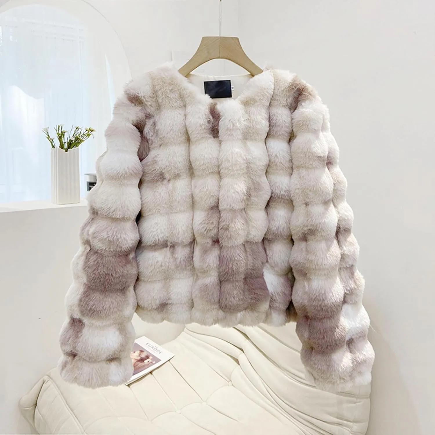 Women's 2024 Winter Coats Fleece Cropped Fuzzy Jacket Long Sleeve Pockets Shaggy Warm Outerwear Soft Clothes