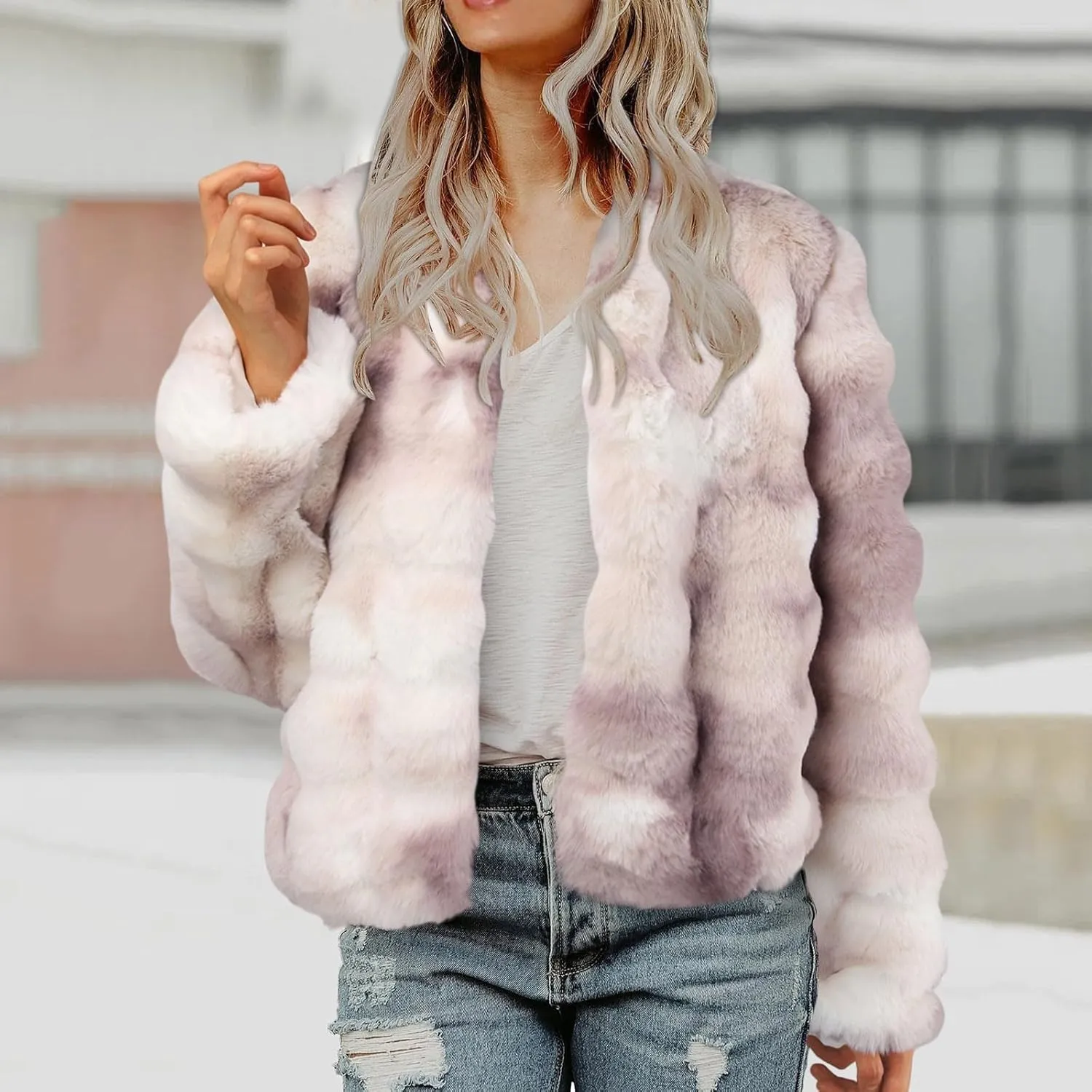 Women's 2024 Winter Coats Fleece Cropped Fuzzy Jacket Long Sleeve Pockets Shaggy Warm Outerwear Soft Clothes