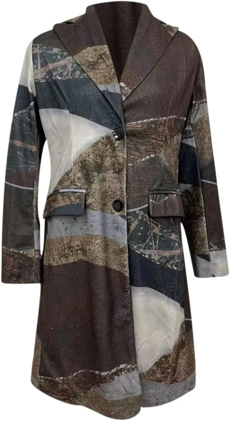 Women's Aztec Peacoat Ethnic Printed Loose Fit Lapel Trench Coat Vintage Casual Single Breasted Wool Blend Overcoat
