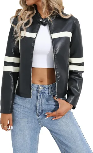 Women's Black Faux Leather Jacket - Stylish and Durable Outerwear for Everyday Wea