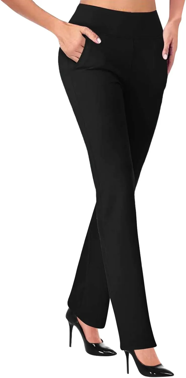Womens Bootcut Dress Pants Business Casual Work Pants with Pockets High Waist Stretchy Trousers Pull On Office Slacks