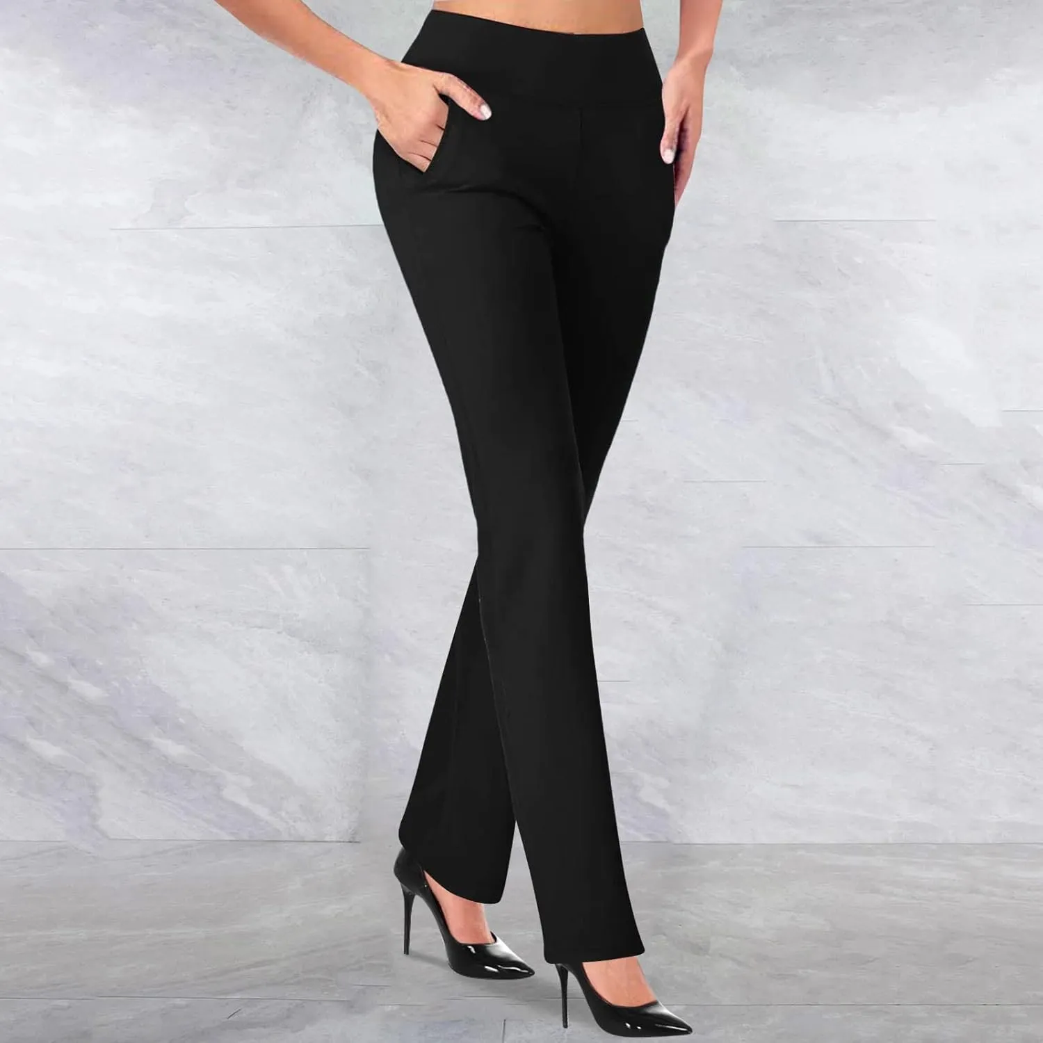 Womens Bootcut Dress Pants Business Casual Work Pants with Pockets High Waist Stretchy Trousers Pull On Office Slacks