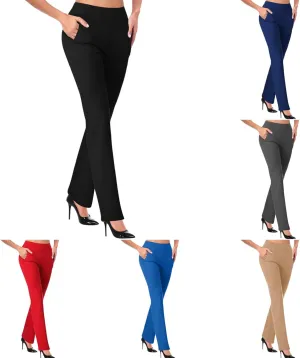 Womens Bootcut Dress Pants Business Casual Work Pants with Pockets High Waist Stretchy Trousers Pull On Office Slacks