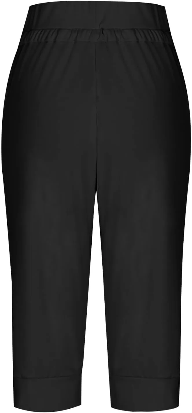 Womens Capri Pants,Womens Capris for Summer,High Waisted Drawstring Yoga Pants Lightweight Joggers with Pockets